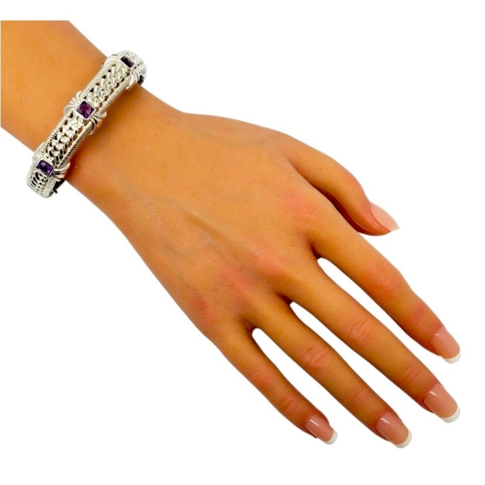 Judith Ripka Sterling Silver Bracelet with Purple Stones💜💜
